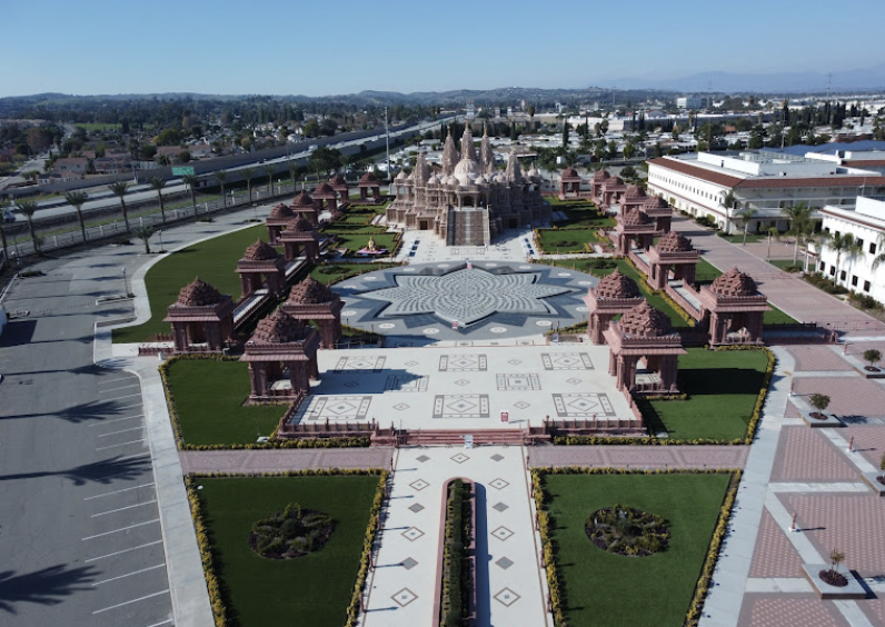 Aireal view of BAPS Shri-Swaminarayan Mandir Chino Hills